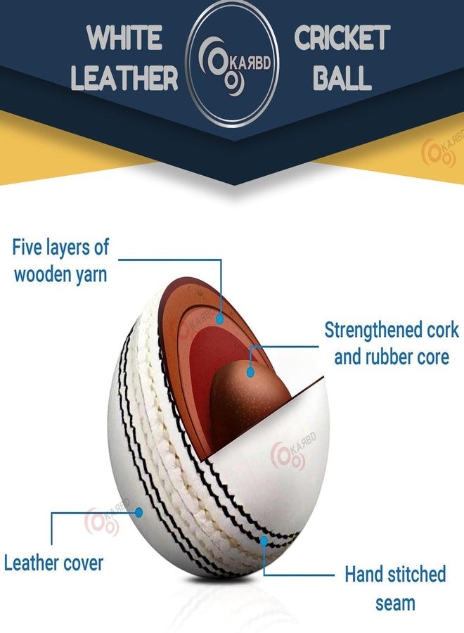 KARBD Cricket Ball Leather 4 Piece Professional Hand Stitching Seam Waterproof Coating Hard Season Ball for Practice and Tournament Club Matches (40 to 50 Overs, Yorker White) - Image 5