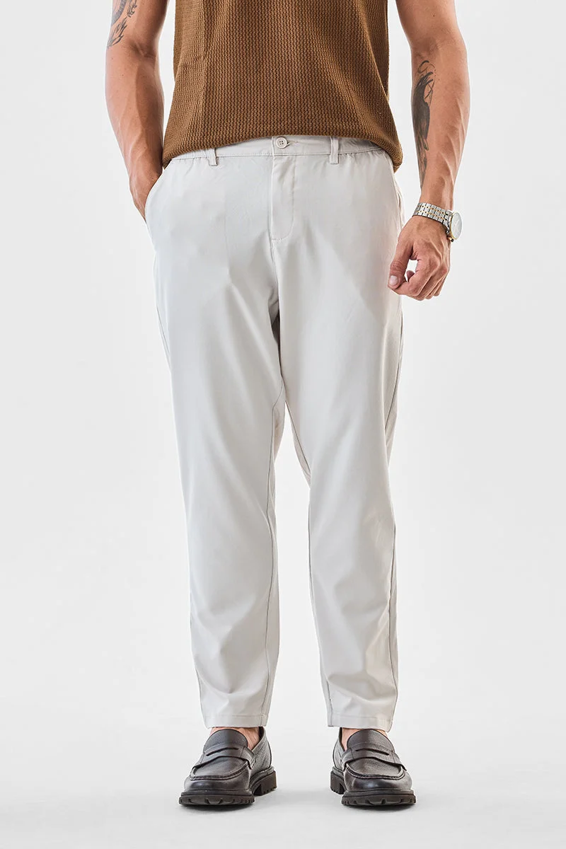 سنيتش White Solid Tapered Formal Trousers