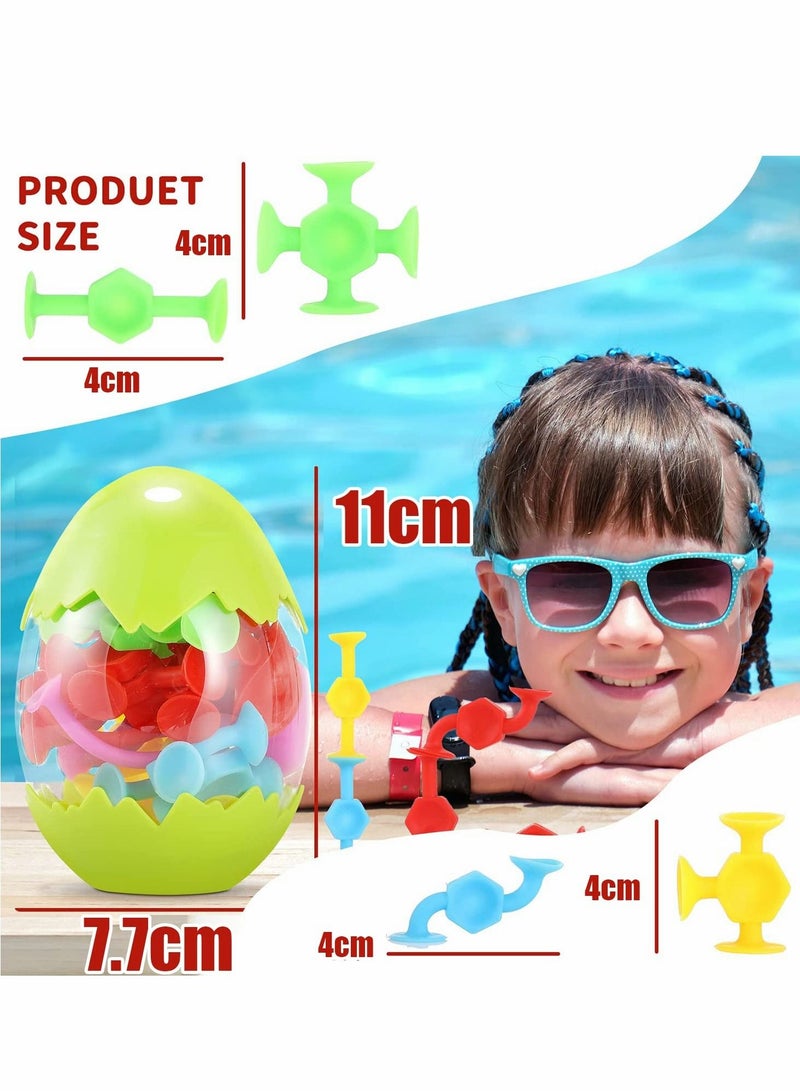 Excefore Suction Toys Bath Toy Set, 16 Pcs Silicone Sucker Toys with Dinosaur Eggshell Storage, Building Toy for Toddlers, Travel Learning Toys for Baby 3 Year Olds and Above Boys Girls (Random Color) - Image 2