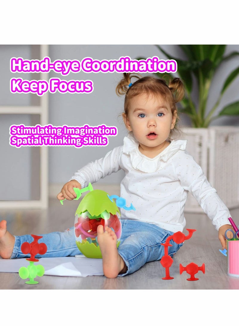 Excefore Suction Toys Bath Toy Set, 16 Pcs Silicone Sucker Toys with Dinosaur Eggshell Storage, Building Toy for Toddlers, Travel Learning Toys for Baby 3 Year Olds and Above Boys Girls (Random Color) - Image 3