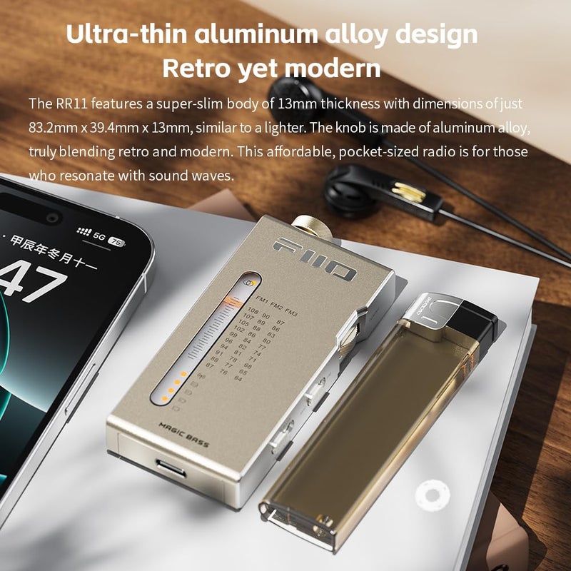 FiiO RR11 Portable HiFi FM Stereo Radio Receiver with Analog PVR Tuning, BASS+3D Sound Effects, 64MHz-108MHz (Black, Hi-Res Audio Certified) - Image 3