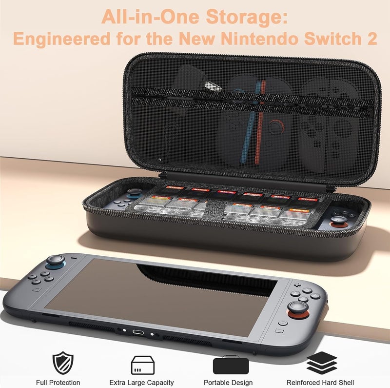 Highdas Protection Bundle for Nintendo Switch 2, Switch 2 Accessories with Console Carrying Case, 2x Tempered Glass Screen Protectors, 2x Joy-Con Controller Cases, 6x Anti-Slip Thumb Grip Caps, All-in - Image 3