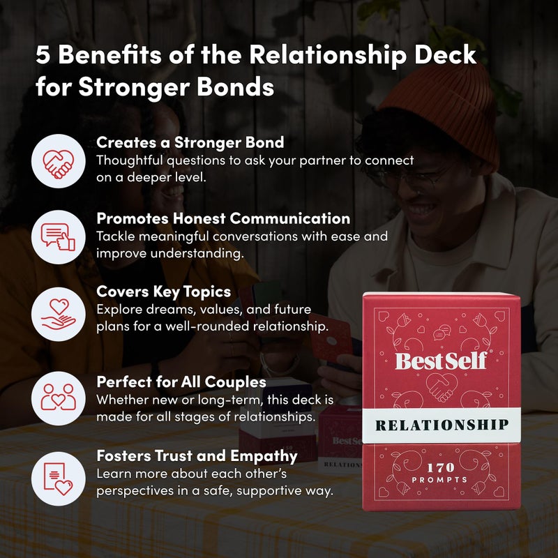 BestSelf Co. BestSelf Relationship Deck 170 Discussion Prompts Conversations Starter Couples Games - Perfect Couples Card Games for Adults, Romantic Gifts - Image 2