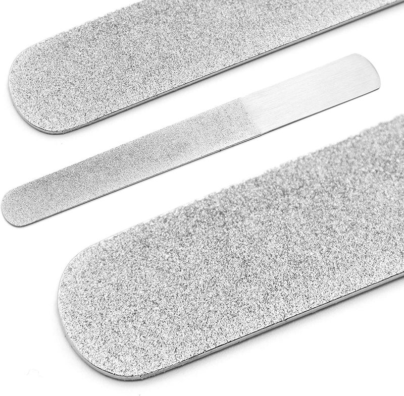 SWEETPEA�1 Pieces Diamond Nail File Set Stainless Steel Double Side Nail File Metal Buffer File Manicure Files Natural Nail Emery Boards for Salon Home and Travel Women Men (Silver) - Image 4