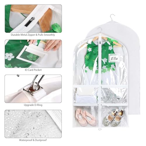 Syeeiex 3" Gusseted Dance Costume Garment Bag(5 Pack), 40'' Dance Garment Bags for Dancers with 4 Zipper Pockets & Can Hold 1-3 Dance Costumes - Suitable for Dance Competitions, Ballet(White) - Image 5