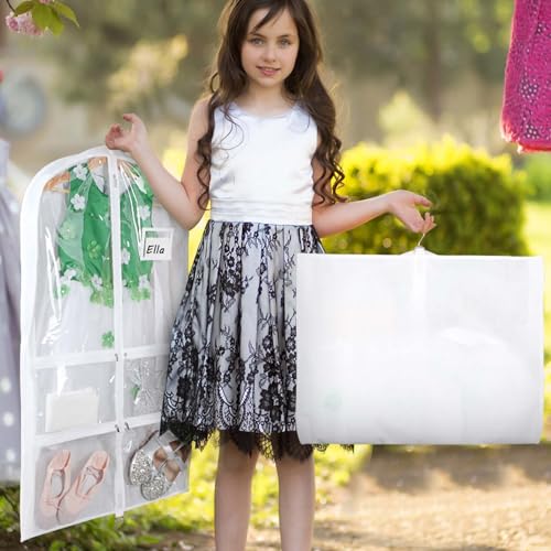 Syeeiex 3" Gusseted Dance Costume Garment Bag(5 Pack), 40'' Dance Garment Bags for Dancers with 4 Zipper Pockets & Can Hold 1-3 Dance Costumes - Suitable for Dance Competitions, Ballet(White) - Image 2