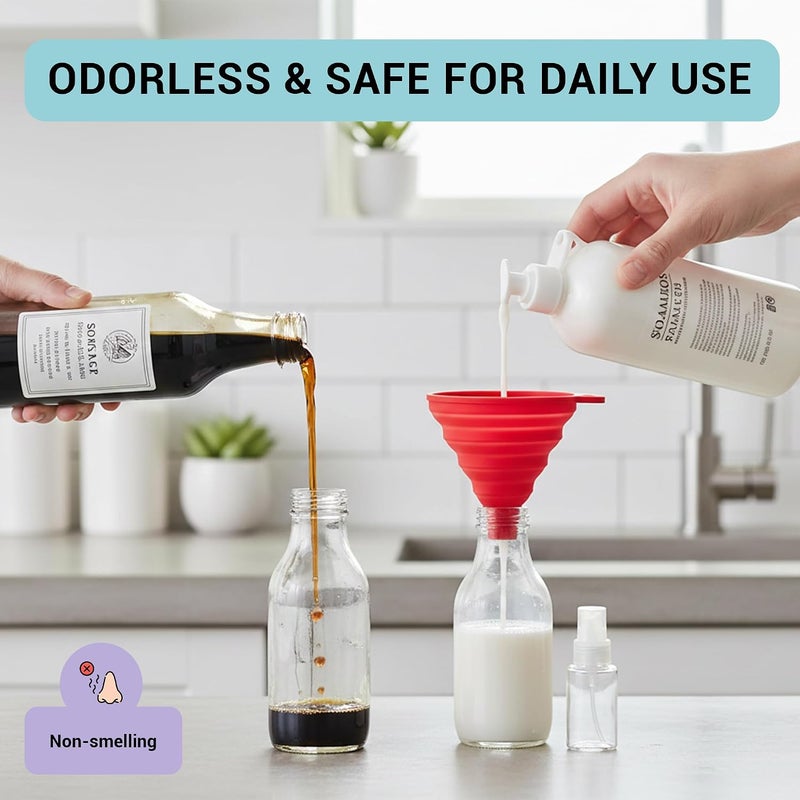 PLASTIFIC Collapsible Funnel, Folding Funnel for Narrow Necked Bottles, Kitchen Silicone Mini Foldable Funnel for Liquid and Powder Transfer (Assorted) - Image 4
