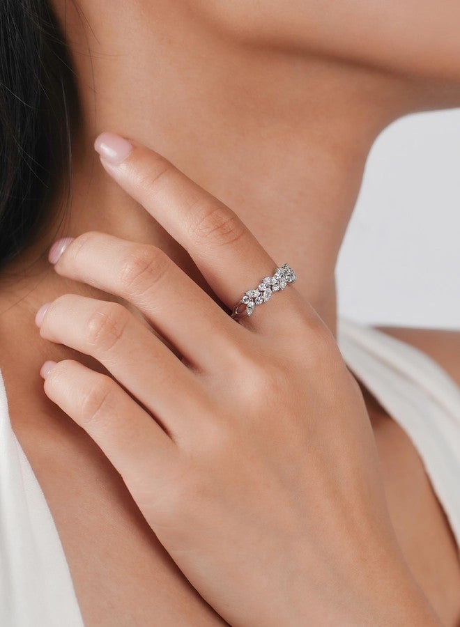 IMOLOVE Moissanite Wedding Bands for Women, Trendy 0.8 Carat Marquise Eternity Wedding Band Everyday Fashion Silver Moissanite Rings for Women with 18K White Gold Plated Size 7 - Image 3