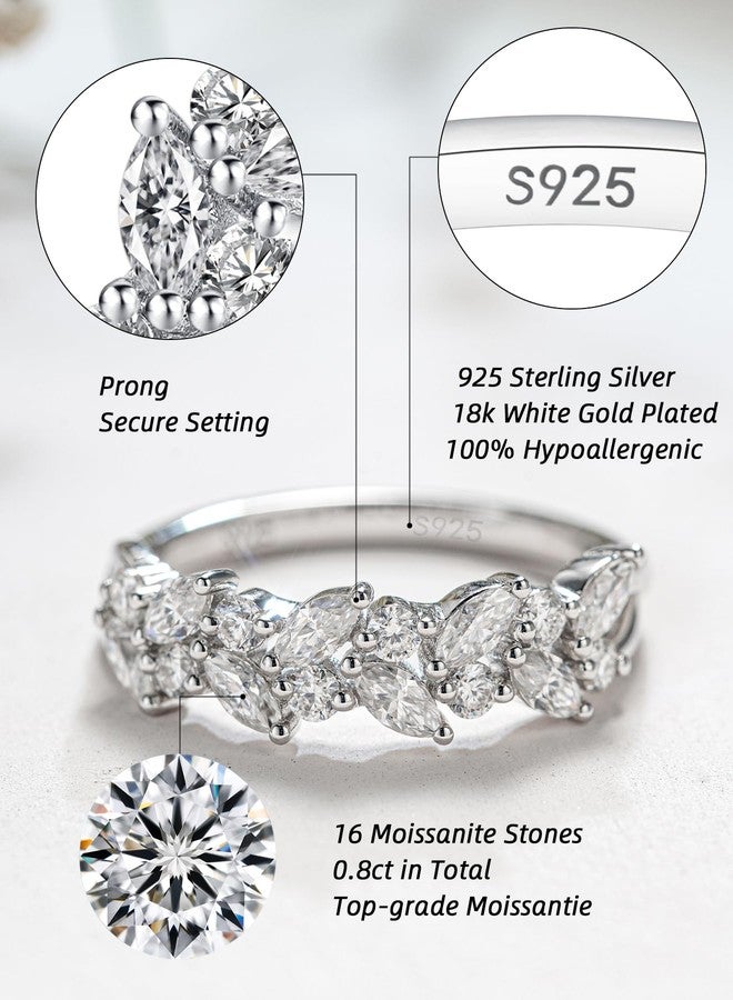 IMOLOVE Moissanite Wedding Bands for Women, Trendy 0.8 Carat Marquise Eternity Wedding Band Everyday Fashion Silver Moissanite Rings for Women with 18K White Gold Plated Size 7 - Image 2