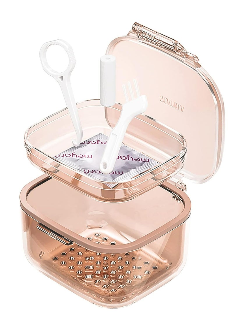 Orange Retainer Cleaner Case with Drain Tray, for Dentures, Braces. - Image 1