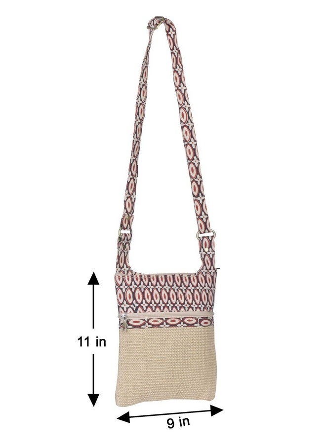 Jute Cottage Eco-Friendly Women's Jute 11 x 9 Inch Kalamkari Dobby Sling Bag, Natural - Image 3