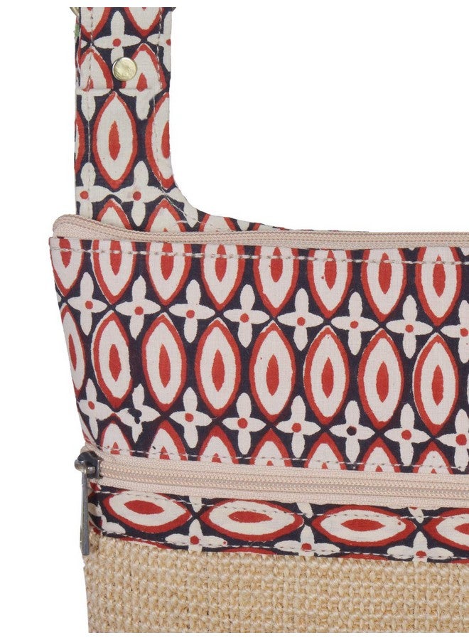 Jute Cottage Eco-Friendly Women's Jute 11 x 9 Inch Kalamkari Dobby Sling Bag, Natural - Image 4