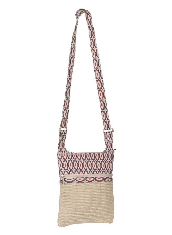 Jute Cottage Eco-Friendly Women's Jute 11 x 9 Inch Kalamkari Dobby Sling Bag, Natural - Image 2