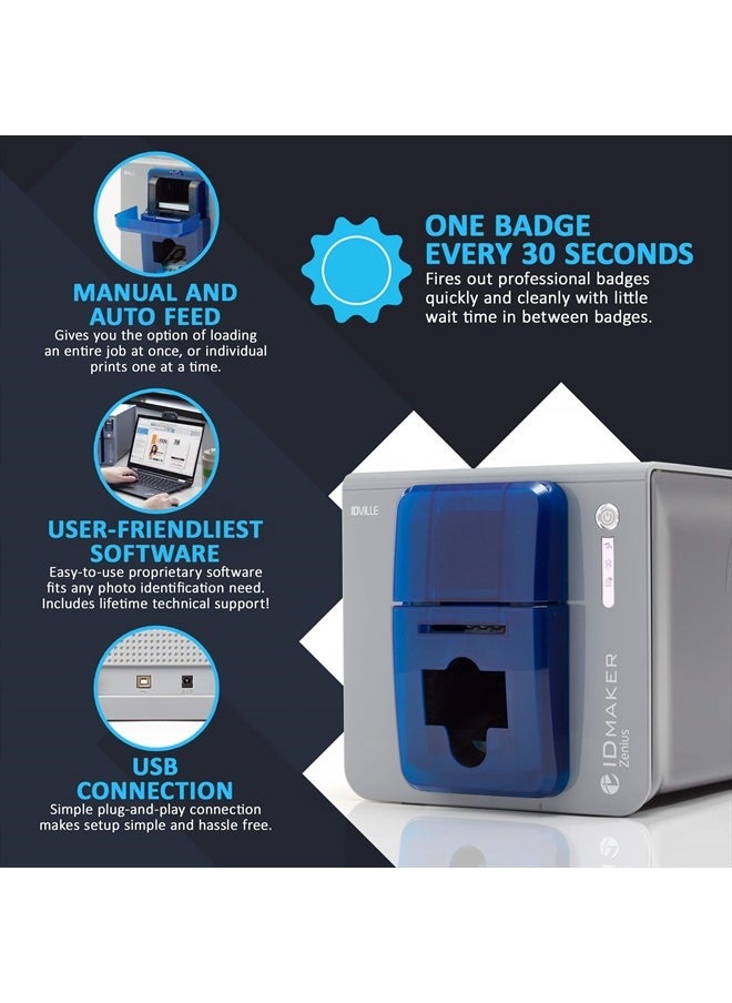 ID Maker Zenius 1 Sided Card Printer Machine for Badge Printing - Print Professional Quality Identification Badge