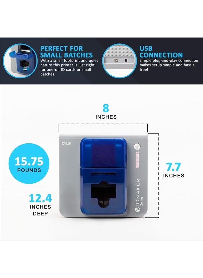 ID Maker Zenius 1 Sided Card Printer Machine for Badge Printing - Print Professional Quality Identification Badge
