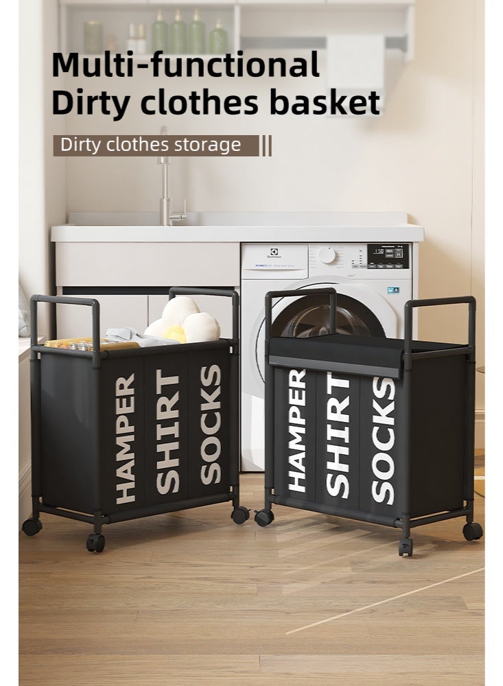 سلة غسيل كبيرة ، سلة غسيل مع ثلاث مقصورات أنيقة وعملية لسهولة فرز وتنظيم الملابس للملابس القذرة في حاوية تخزين وخزانة الأسرة والمنظم - Image 1