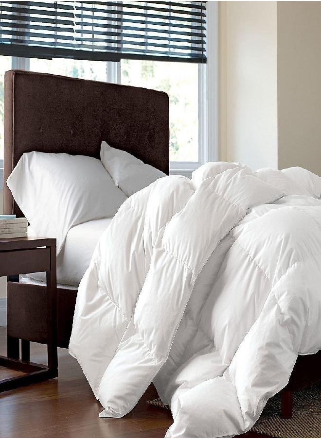 Egyptian Bedding Luxurious Twin/Twin XL Size Goose Down Feather Comforter Down Feather Fiber Duvet 100% Egyptian Cotton Cover - Baffle Box Design - 50oz Fill Weight - Twin/Twin XL Duvet - Solid White  - Image 1