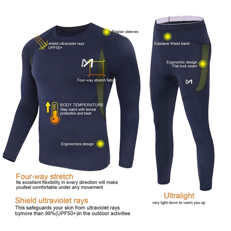 MEETYOO Men's Thermal Underwear Set, Blue, Medium - Image 2
