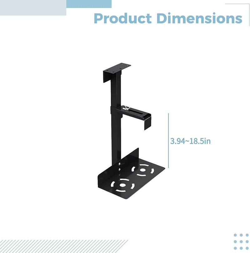 Black Metal CPU Holder Under Desk Mount 360 Degree Swivel Adjustable 3 9 To 18 5 Inches - Image 4