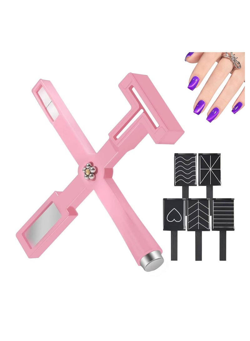 Excefore 6Pcs Cat Eye Magnet for Nails, 5 in 1 Nail Magnet Tool for Cat Eye Gel Nail Polish Multi-Function Magnetic Stick for Nails Strong Magnetism for 9D Strip Galaxy Cat Eye Nail Art Design (Pink) - Image 1