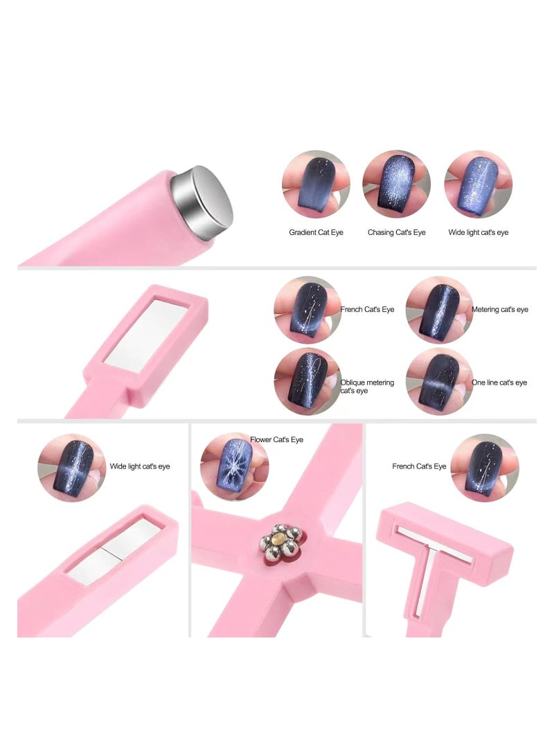 Excefore 6Pcs Cat Eye Magnet for Nails, 5 in 1 Nail Magnet Tool for Cat Eye Gel Nail Polish Multi-Function Magnetic Stick for Nails Strong Magnetism for 9D Strip Galaxy Cat Eye Nail Art Design (Pink) - Image 4