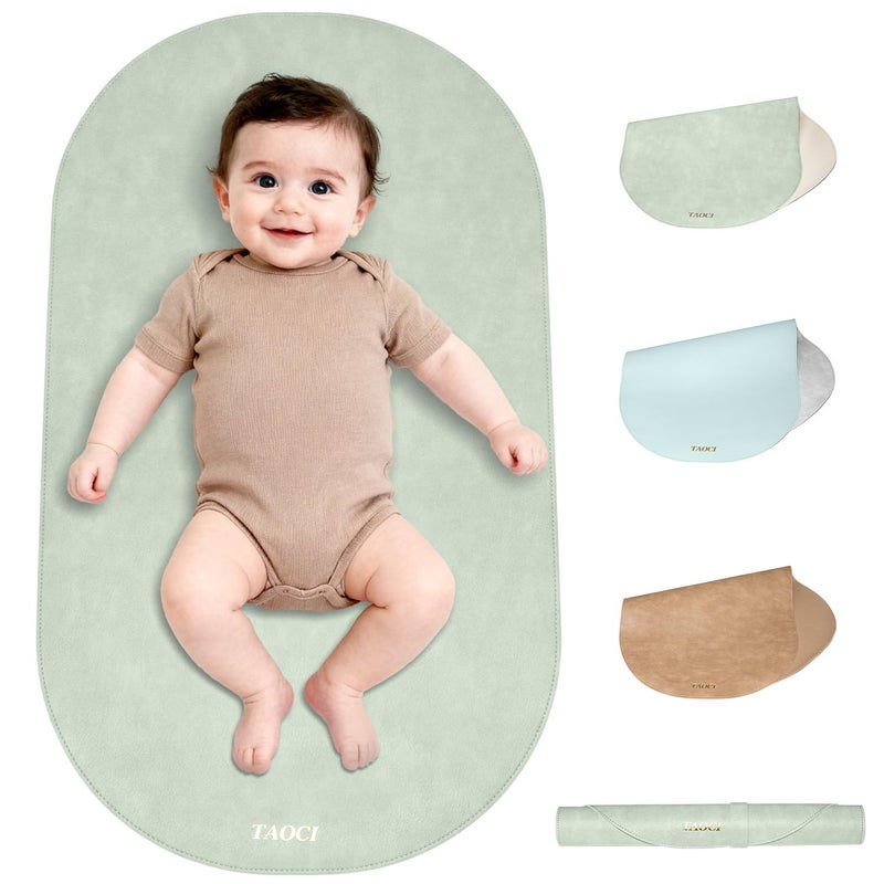 TAOCI Portable Changing Pad - Baby Changing Pad, Wipeable Diaper Changing Pads, Waterproof Foldable Vegan Leather Portable Changing Mat for Travel & Home, Light Green, 27.5" x 15.7" - Image 1