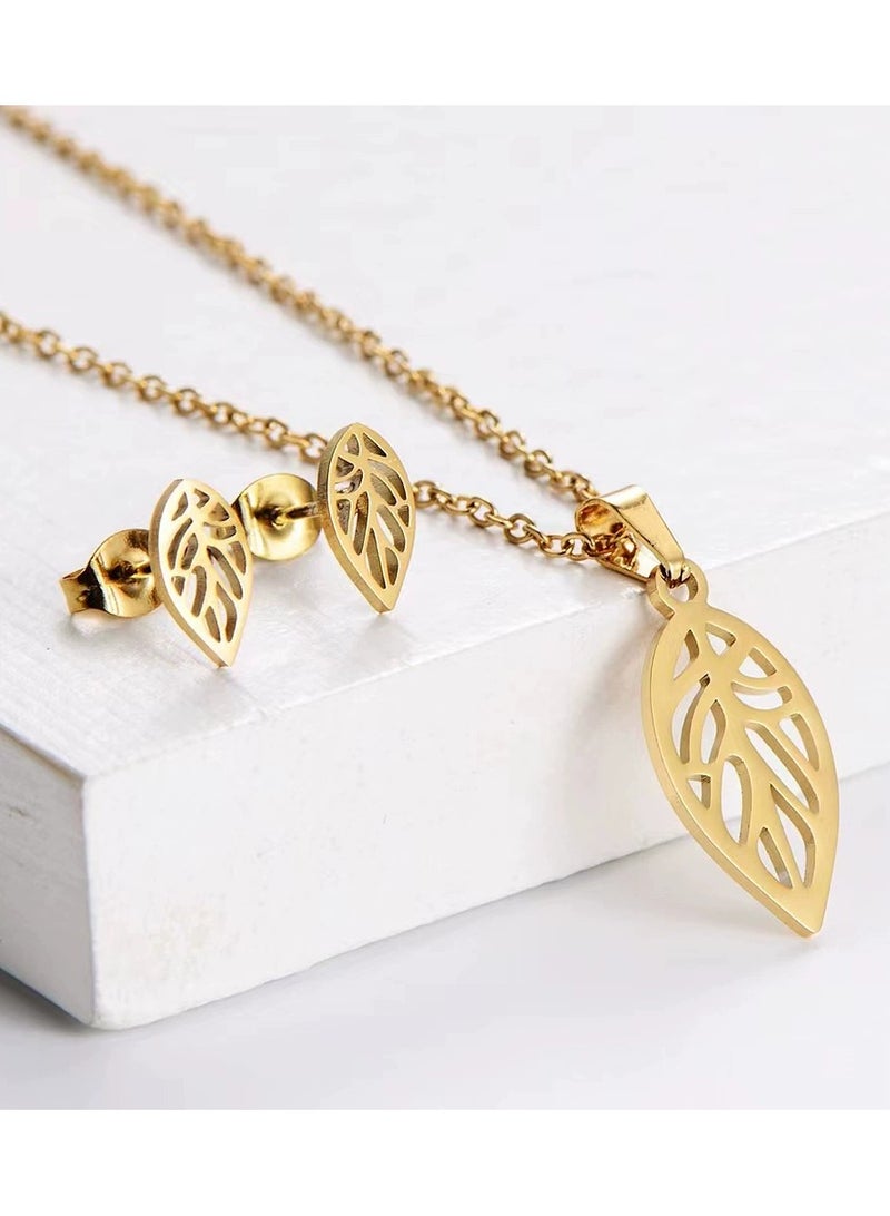 Goolsky Women’s Titanium Steel Pendant Necklace & Earrings Set – Elegant Minimalist Jewelry, Dainty INS Style Gift - Image 1