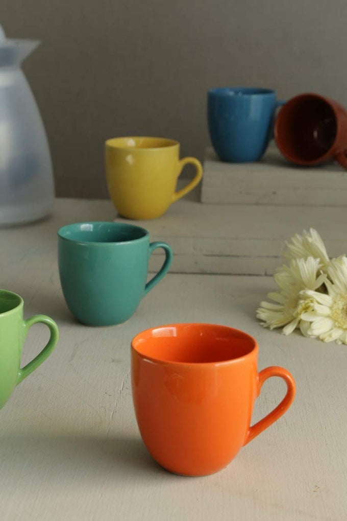 CERAMIC COFFEE MUG SET OF 6 FOOD GRADE MATERIAL MICROWAVE AND DISHWASHER SAFE MULTI COLOUR 180 ML