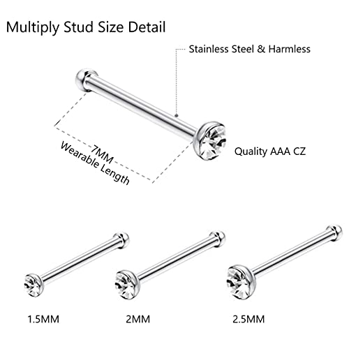 OMAIGAR Nose Rings Studs, Straight Shaped Surgical Stainless Steel Nose Studs White Diamond Rhinestone Crystal, Hypoallergenic Nose Piercing Jewelry for Women Men and Ideal Gift - Image 4