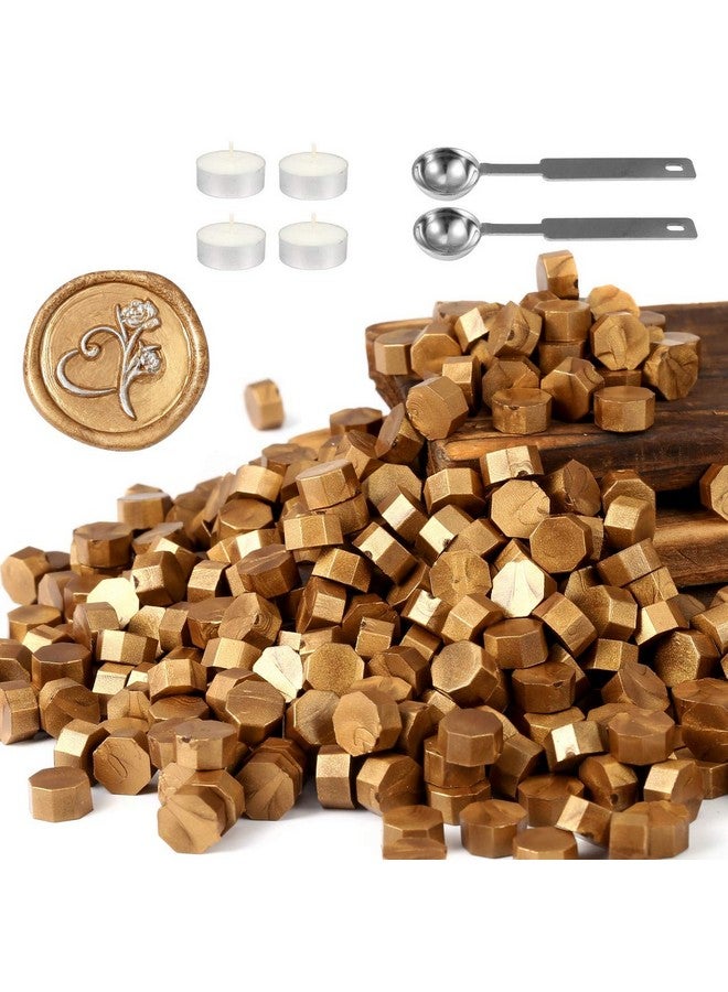 Yoption 360 Pcs Metallic Antique Gold Sealing Wax Beads Set For Wax Seal Stamp With Candles And Melting Spoon - Image 1