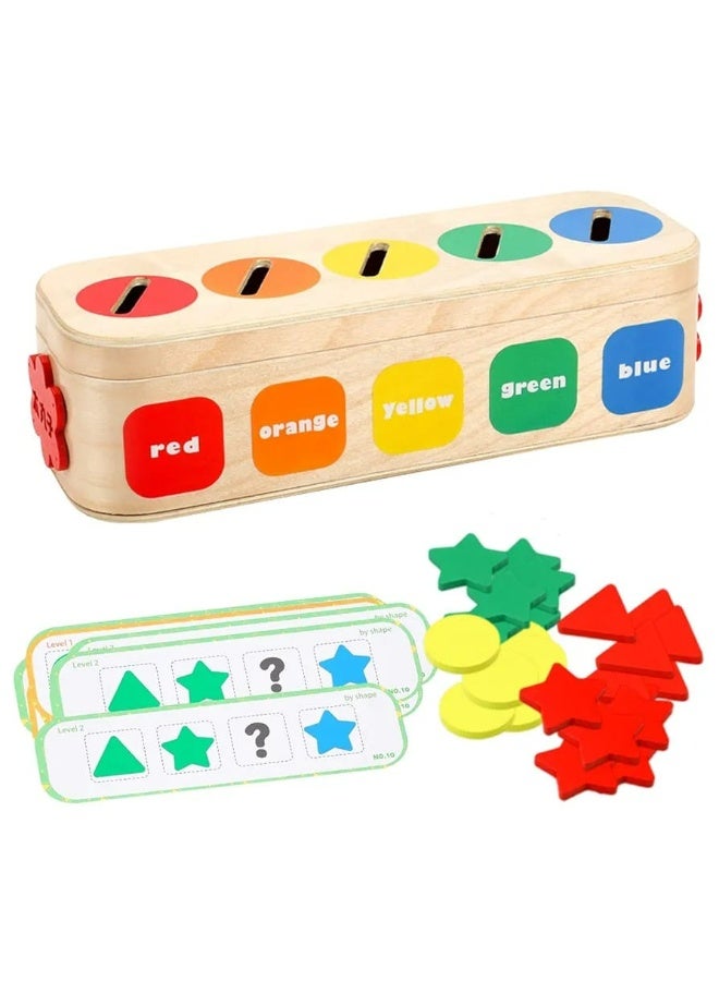 لعبة مونتيسوري لتعليم الألوان والأشكال مع كروت تعليمية – صندوق خشبي تعليمي للأطفال - Image 2