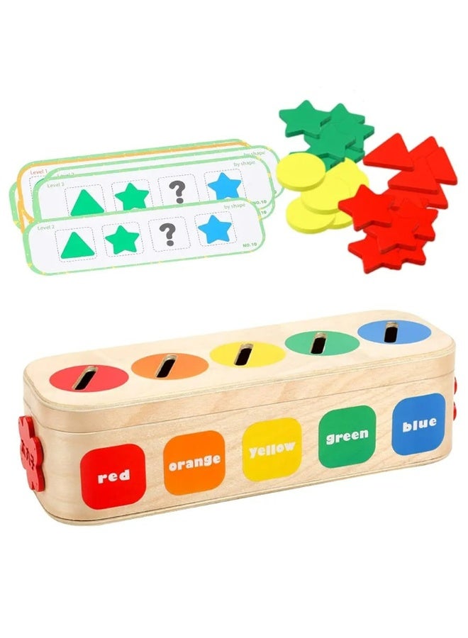 لعبة مونتيسوري لتعليم الألوان والأشكال مع كروت تعليمية – صندوق خشبي تعليمي للأطفال - Image 1