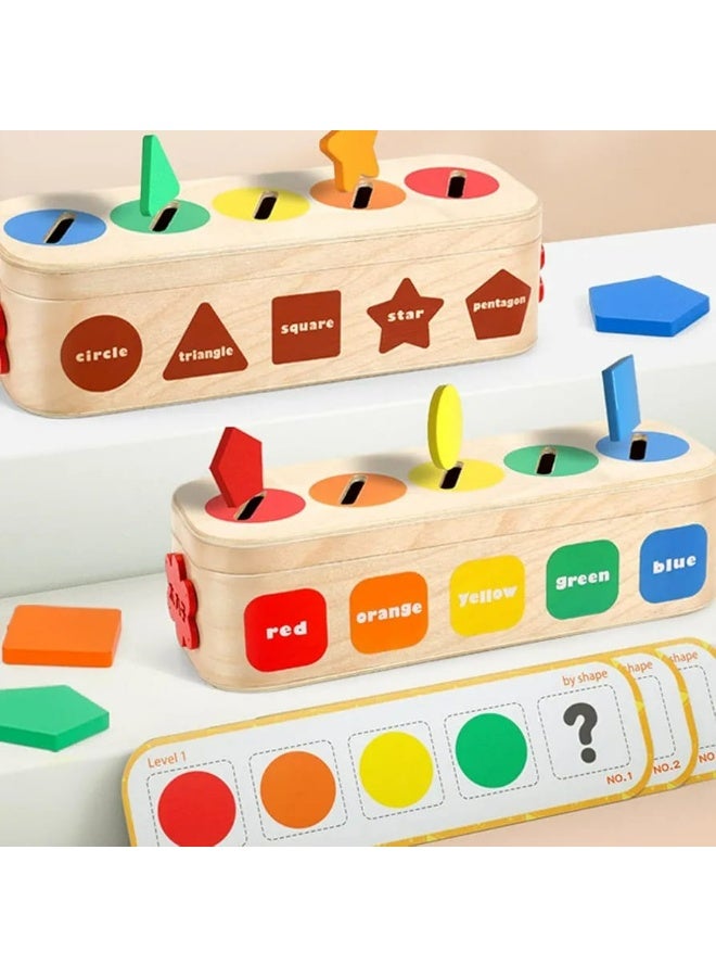 لعبة مونتيسوري لتعليم الألوان والأشكال مع كروت تعليمية – صندوق خشبي تعليمي للأطفال - Image 3