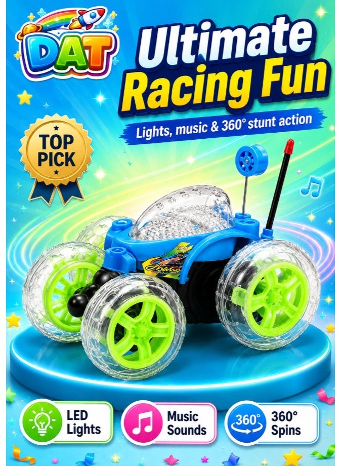 DAT RC Stunt Car with LED Wheels & 360° Flips, Remote Control Tumbling Trick Vehicle for Kids – Green/Black - Image 1