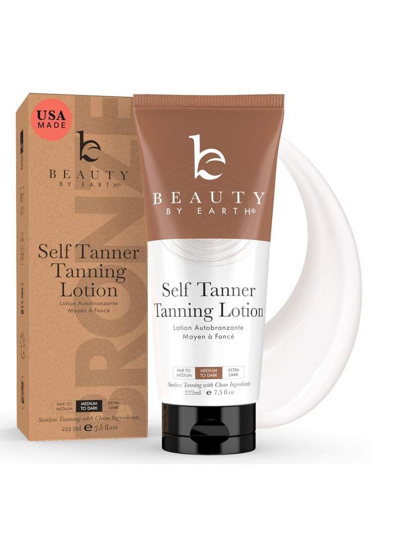 Beauty by Earth Beauty by Earth Self Tanner - USA Made with Natural & Organic Ingredients, Moisturizing Self Tanning Lotion with Aloe Vera & Coconut for a Natural Glow, Streak-Free Fake Tan, Medium to Dark - Image 1