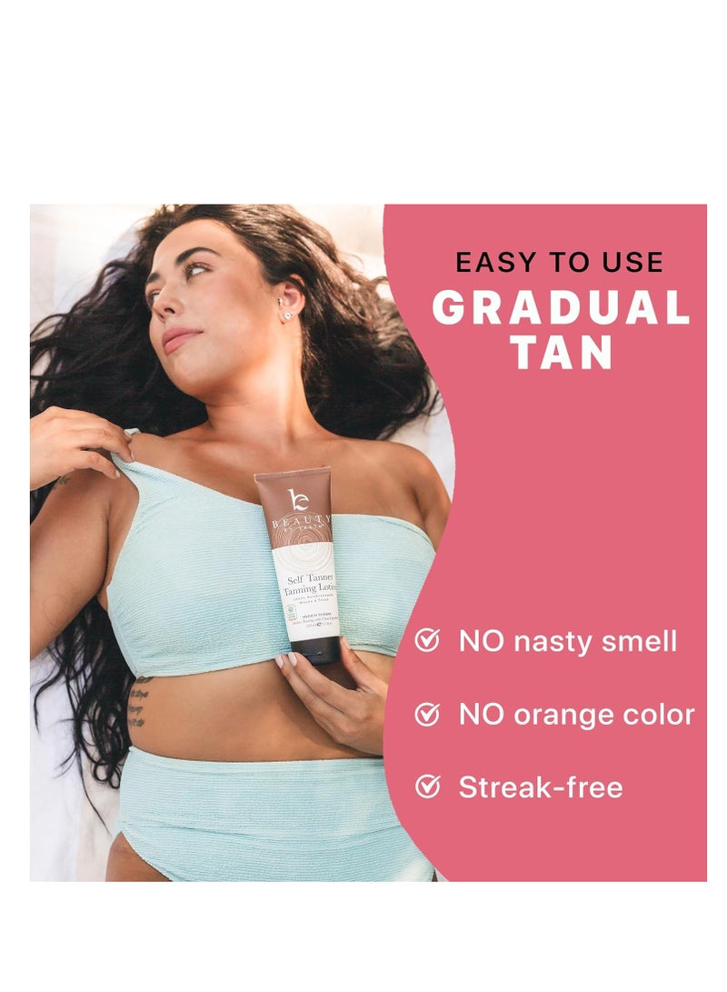 Beauty by Earth Beauty by Earth Self Tanner - USA Made with Natural & Organic Ingredients, Moisturizing Self Tanning Lotion with Aloe Vera & Coconut for a Natural Glow, Streak-Free Fake Tan, Medium to Dark - Image 2
