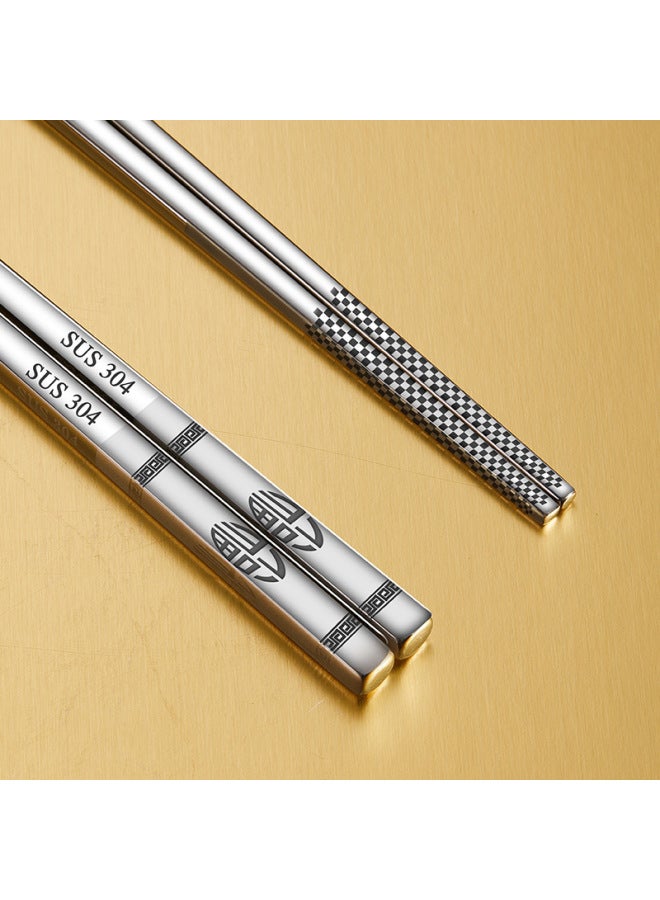 304 Stainless Steel Chopsticks Korean Spoon Square Household Non-slip Thick Portable Three-piece Set Manufacturers Wholesale Logo-Color:Yuanfu + Anti-skid 23.5cm - Image 1
