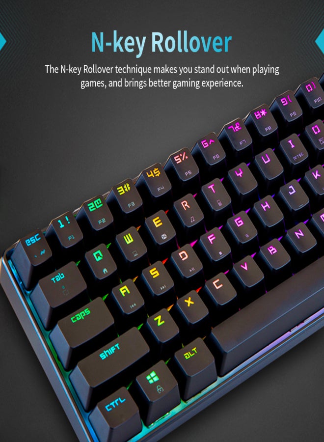 Magic-Refiner MK14 RGB Backlight Keyboard 68 Keys Metal Panel N-key Rollover Gaming Keyboard Blue Switch Floating Key-caps 18 Light Effects White - Image 2