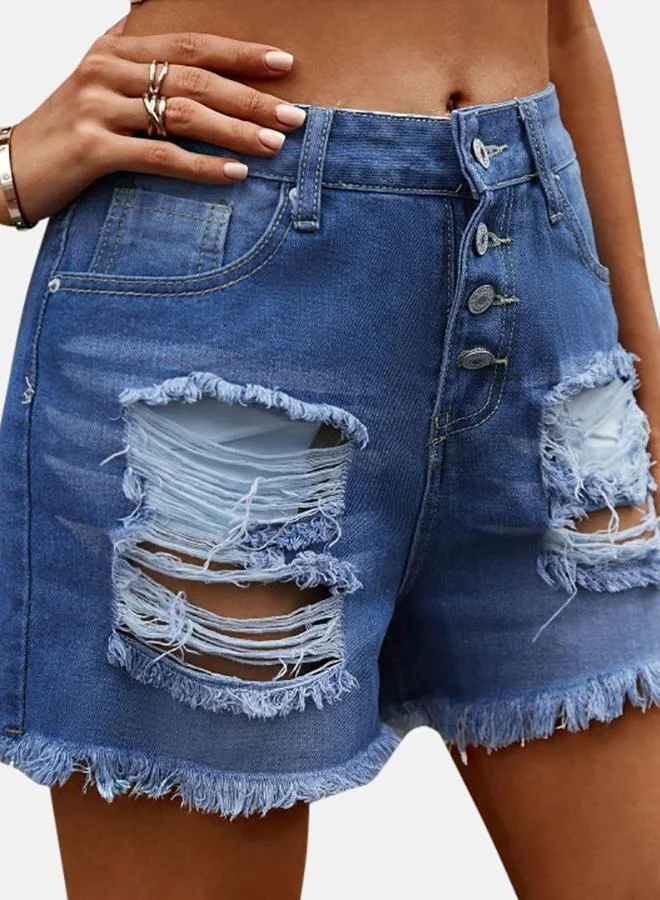 YUNIQEE Blue Solid Denim Shorts