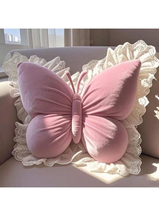 Butterfly Plush Cushion Pillow – Soft Pink Decorative Throw Pillow for Sofa, Bed & Room Décor - Image 1