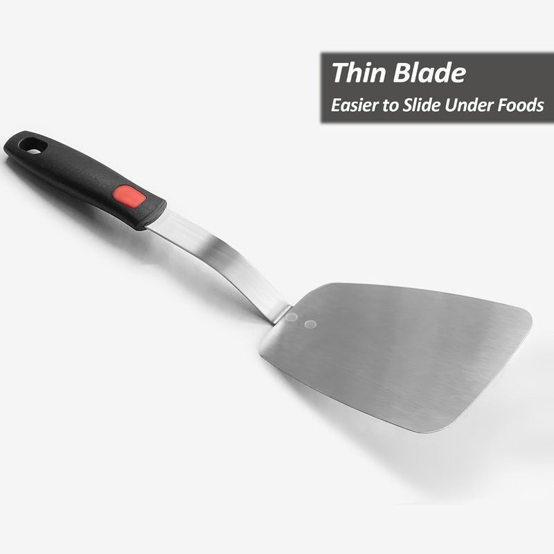 XiaoZu Stainless Steel Flexible Spatula Solid Turner, Thin Metal Spatula for Cast Iron Skillet, Thin Blade and Heat Resistant Silicone Handle, Great for Egg, Cookie, Meat, Crep, Large - Image 2