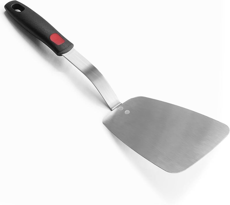 XiaoZu Stainless Steel Flexible Spatula Solid Turner, Thin Metal Spatula for Cast Iron Skillet, Thin Blade and Heat Resistant Silicone Handle, Great for Egg, Cookie, Meat, Crep, Large - Image 1
