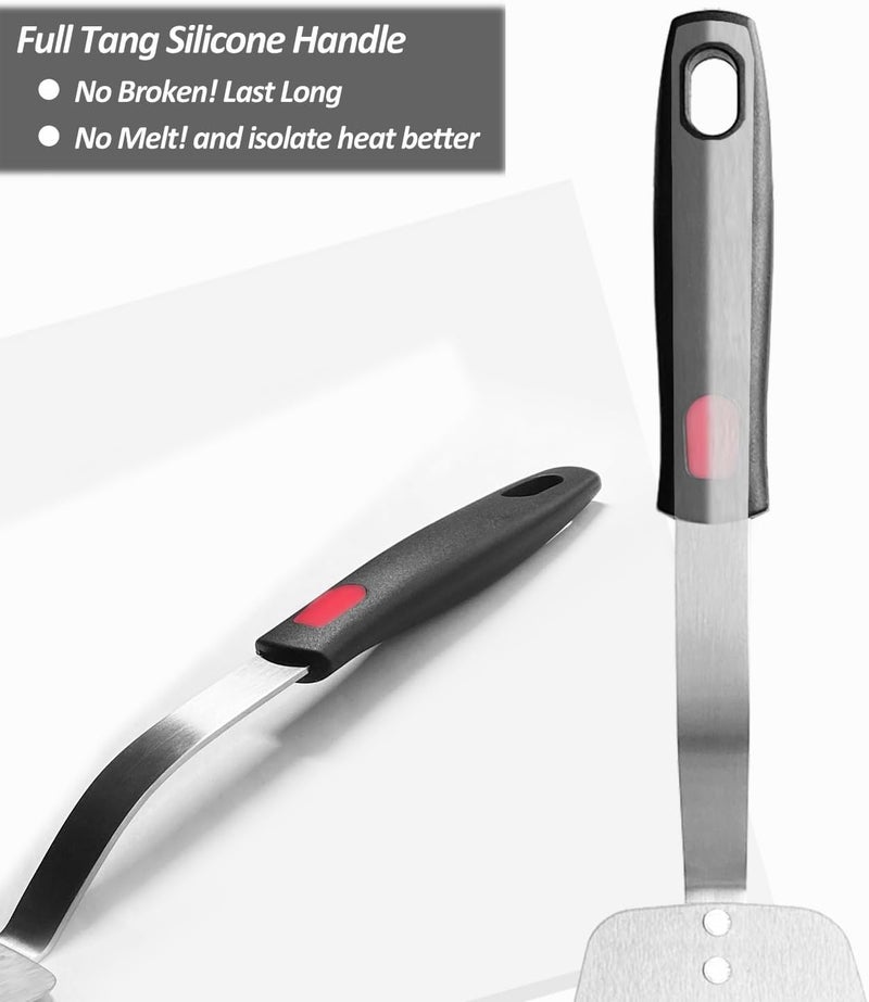 XiaoZu Stainless Steel Flexible Spatula Solid Turner, Thin Metal Spatula for Cast Iron Skillet, Thin Blade and Heat Resistant Silicone Handle, Great for Egg, Cookie, Meat, Crep, Large - Image 5