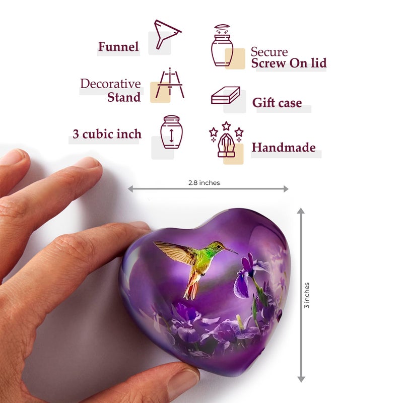Trupoint Memorials Small Urns for Human Ashes Keepsake, Mini Heart Urn with Stand, Decorative Cremation Urns for Adult Men & Women - Medium Hummingbird Heart Stand - Image 2