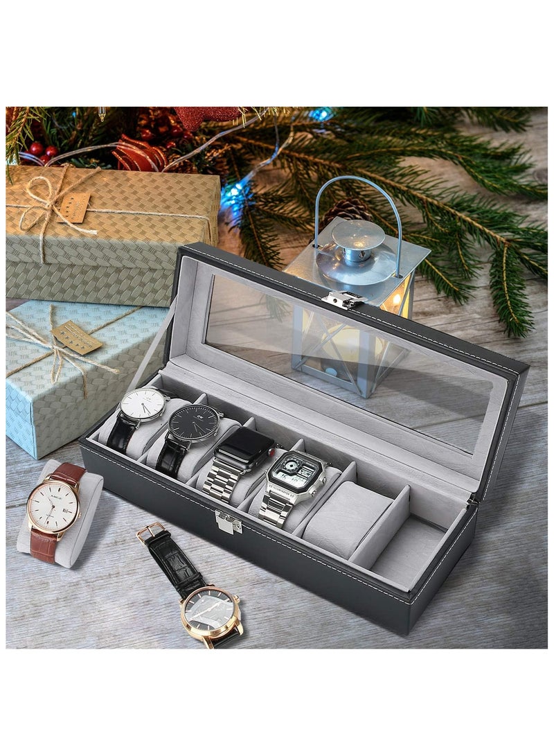BLOOMING TIME PU Leather Watch Box, Watch Holder, Watch Organizer with Glass Lid, Watch Case with Removable Watch Pillow, Velvet Lining, Metal Clasp, Watch Display (6 Slot) - Image 5