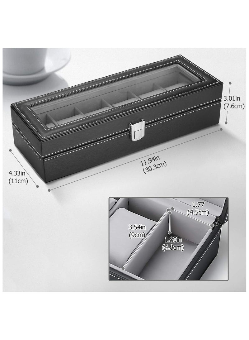 BLOOMING TIME PU Leather Watch Box, Watch Holder, Watch Organizer with Glass Lid, Watch Case with Removable Watch Pillow, Velvet Lining, Metal Clasp, Watch Display (6 Slot) - Image 3