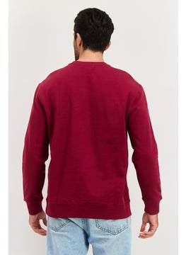 LEE Men Crew Neck Brand Logo Long Sleeves Sweatshirt, Burgundy  - Image 2