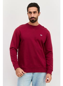 LEE Men Crew Neck Brand Logo Long Sleeves Sweatshirt, Burgundy  - Image 1