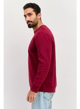 LEE Men Crew Neck Brand Logo Long Sleeves Sweatshirt, Burgundy  - Image 4