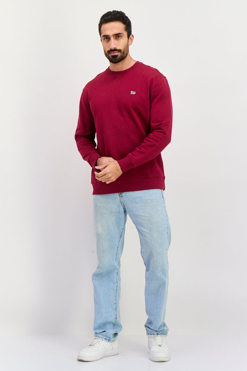 LEE Men Crew Neck Brand Logo Long Sleeves Sweatshirt, Burgundy - Image 3